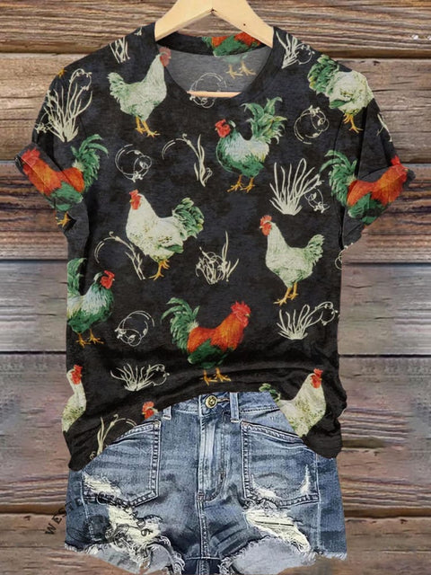 Ranch Chicken Print Casual T-Shirt
