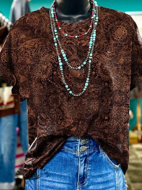 Textured Gradient Print Casual T-shirt
