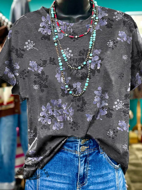 Women's Simple Floral Art Print Casual T-shirt