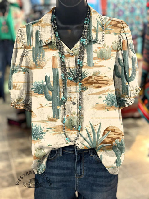 Women's Wild West Pattern Printed Casual Cotton Shirt