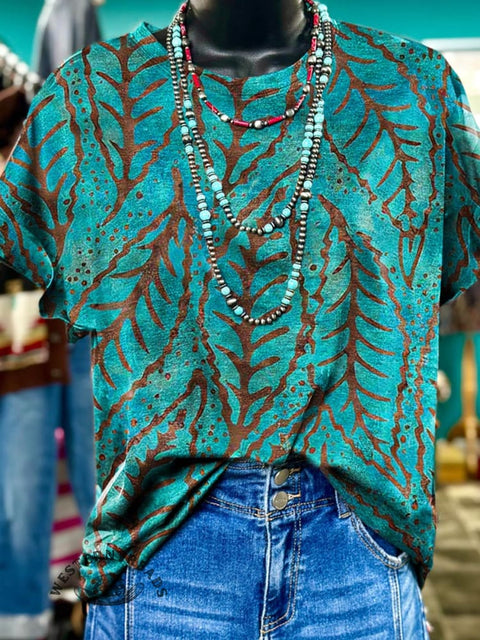 Women's Turquoise Art Print Casual T-shirt