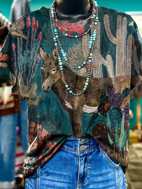 Women's Wild West Horse Print Casual T-shirt