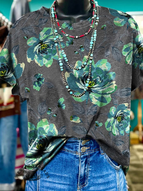 Women's Simple Floral Print Casual T-shirt