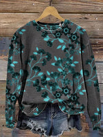 Women's Retro Floral Print Casual V-neck T-shirt