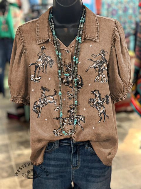 Women's Retro Cowgirls Printed Casual Cotton Shirt
