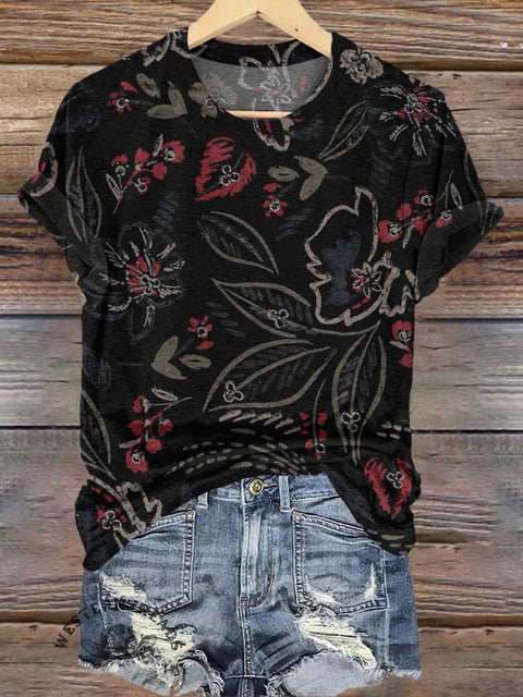Simple Floral Art Print Casual T-shirt