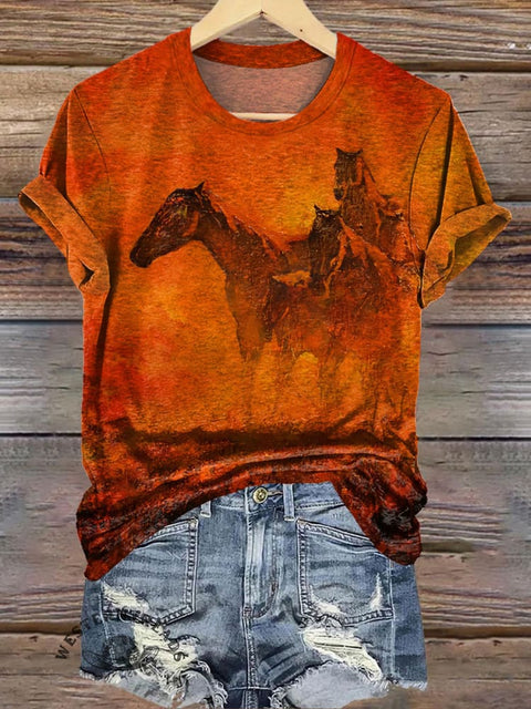 Simple Horse Art Print Casual T-shirt