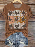 Ranch Chicken Floral Painting Art Print Casual T-shirt