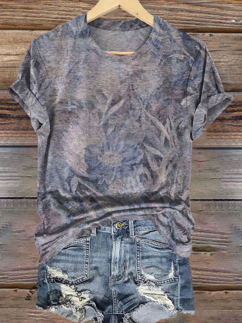 Floral Texture Print Casual T-shirt