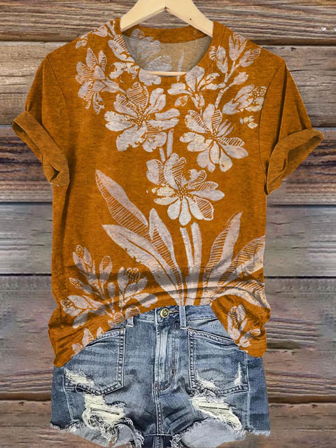 Simple Floral Pattern Print Casual T-shirt