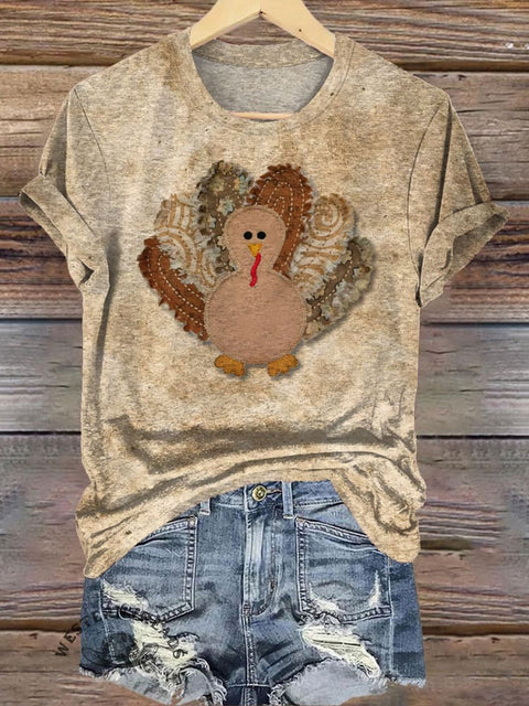 Febric Art Turkey Print Casual T-shirt