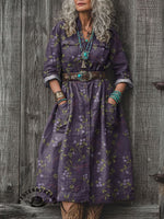 Retro Floral Pattern Printed Casual V-neck T-shirt