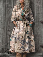 🔥Hot Sale🔥Women's Retro Beige Floral Print Casual V-neck T-shirt