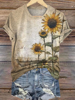 Retro Sunflower Pattern Print T-shirt