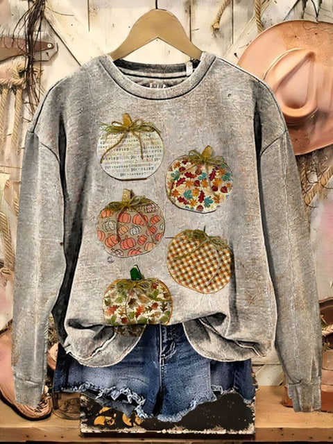 Febric Art Pumpkins Print Crew Neck Casual Sweatshirt