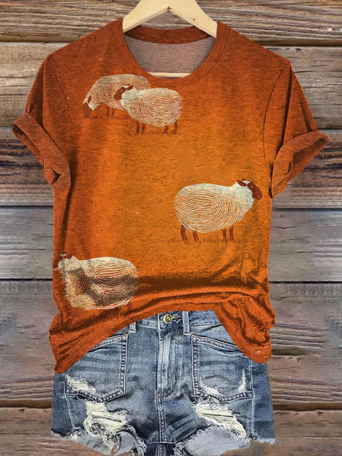 Simple Sheep Print T-shirt