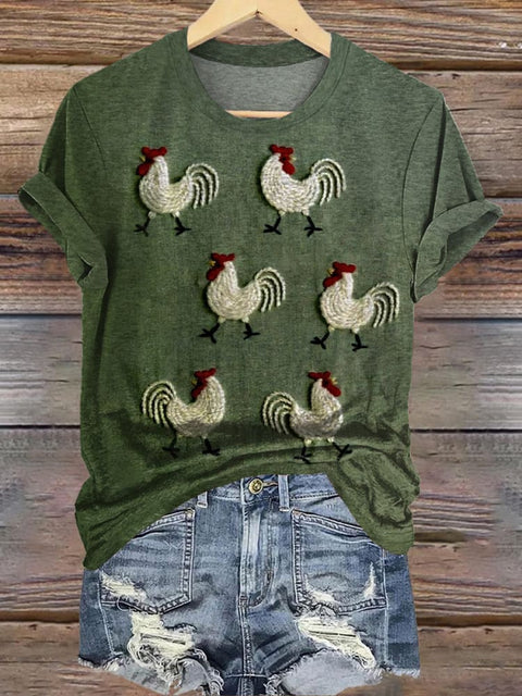 Retro Ranch Chicken Print T-shirt