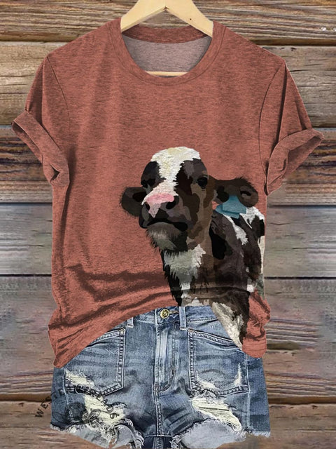Simple Cute Cow Print T-shirt