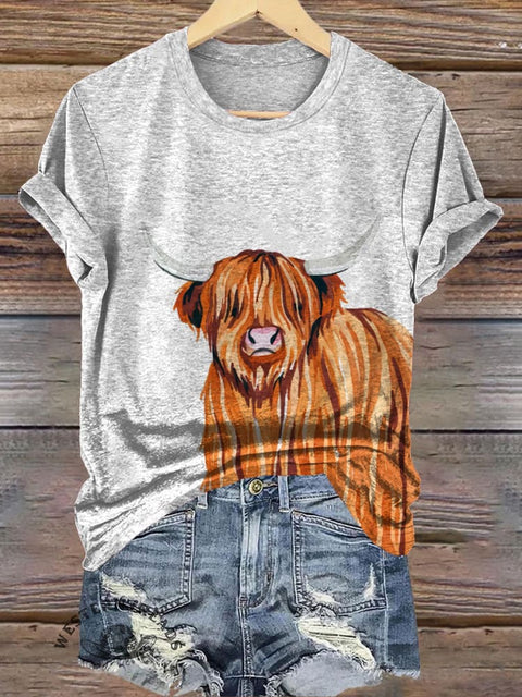 Long-haired Cattle Print T-shirt