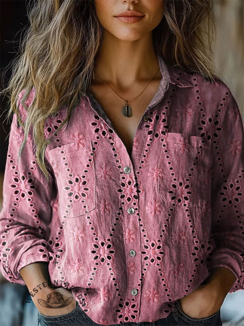 Women's Simple Fabric Art Print Casual Long Sleeve Comfortable Cotton Shirt