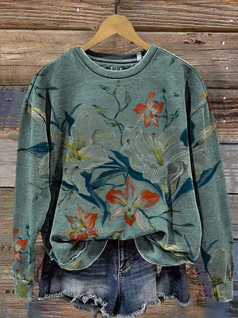 Retrp Floral Pattern Casual Cotton Sweatshirt