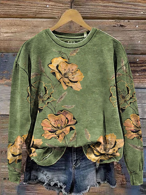 Simple Floral Pattern Casual Cotton Sweatshirt