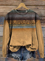 Retro Stripe Texture Pattern Casual Cotton Sweatshirt