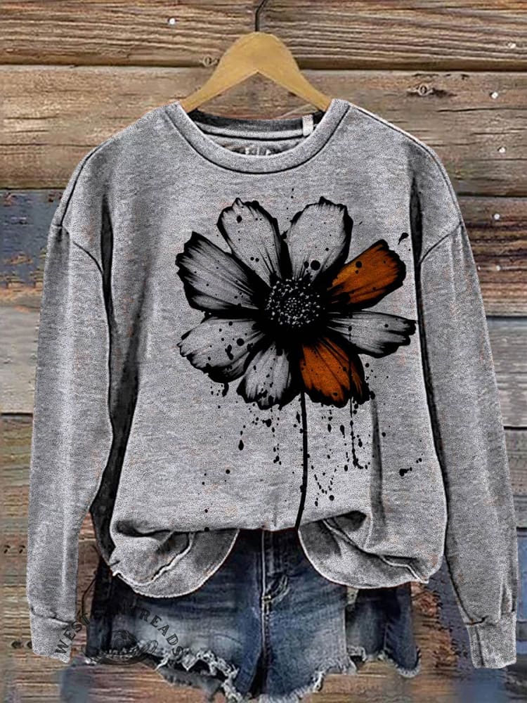 Simple Flower Graffiti Texture Casual Cotton Sweatshirt