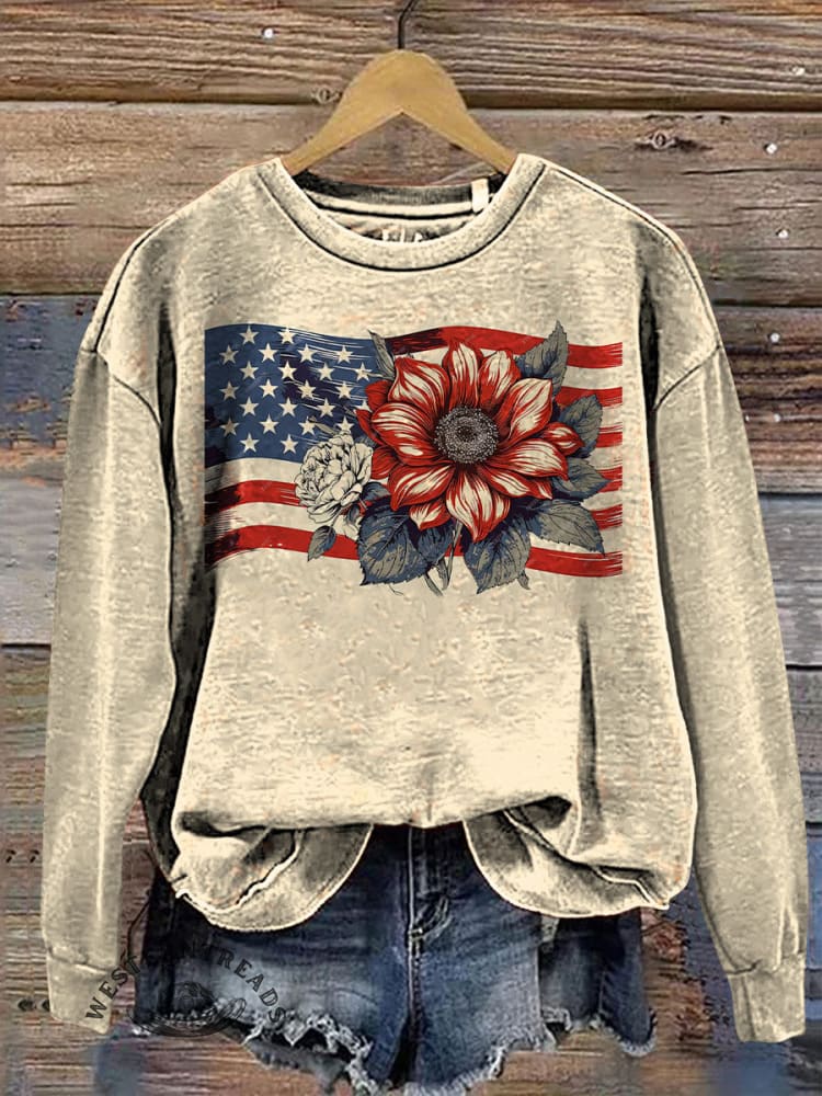 Sunflower Star Stripe Pattern Casual Cotton Sweatshirt