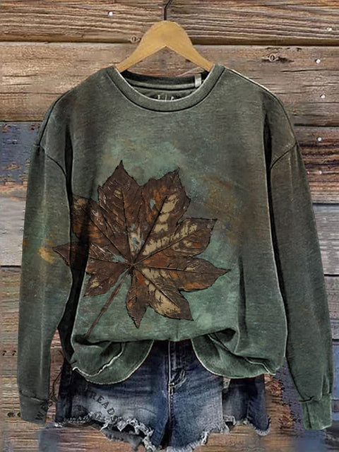 Fallen Leaves Texture Casual Cotton Sweatshirt