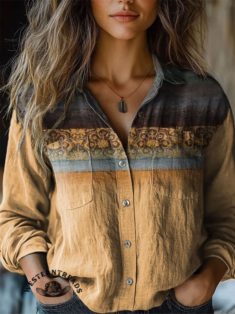 Retro Stripe Texture Pattern Casual Cotton Sweatshirt