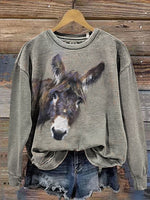 Retro Cute Donkey Art Casual Cotton Sweatshirt