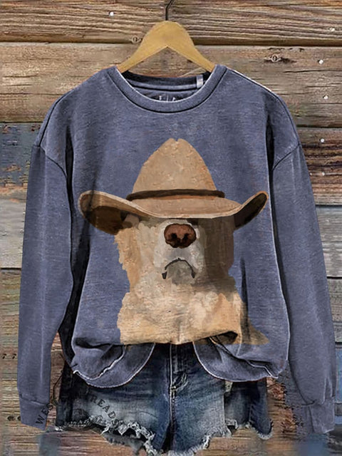 Cute Cowboy Dog Art Casual Cotton Sweatshirt