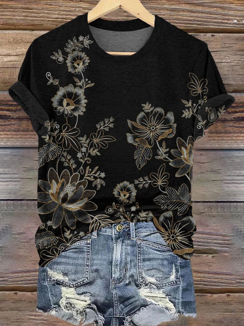 Black Simple Patten Print Casual T-shirt