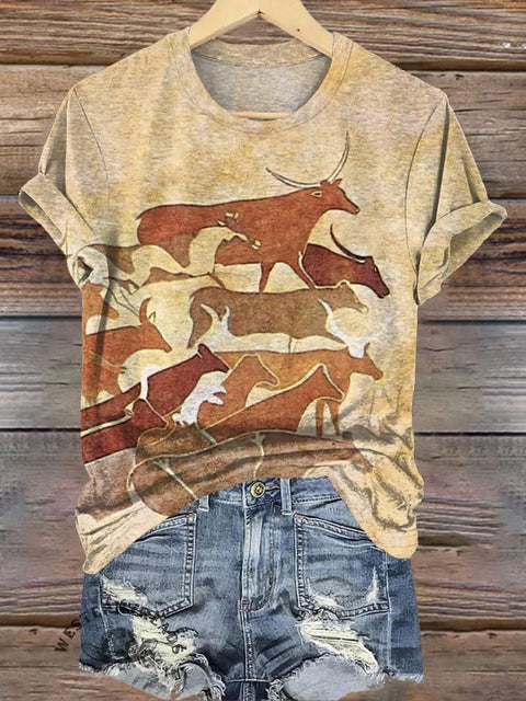 Retro Cow Bull Graphic Print T-shirt