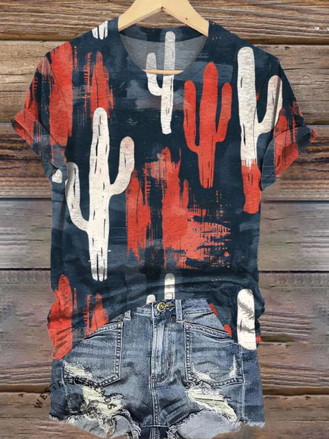 Retro Cactus Graphic Print T-Shirt