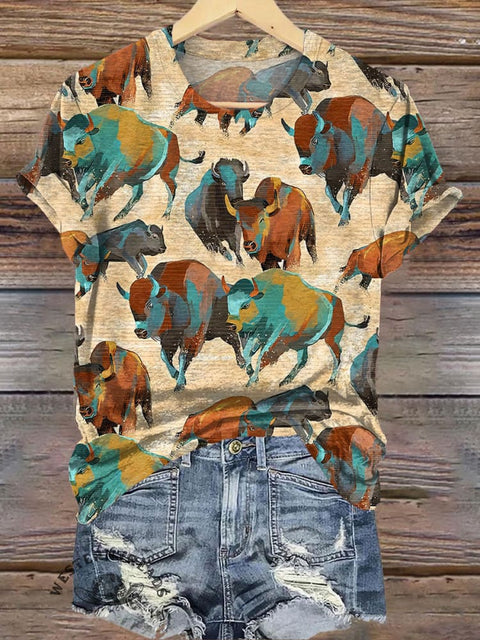 Retro Cow Bull Print T-shirt