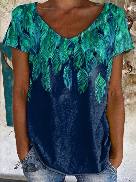 Simple Feather Print 100% Cotton Crew Tee