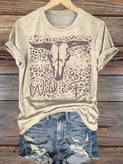 Retro Leopard Print Cow Pattern Print Casual T-shirt