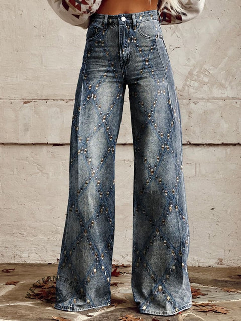 Women's Plaid Shiny Printed Wide Leg Pants