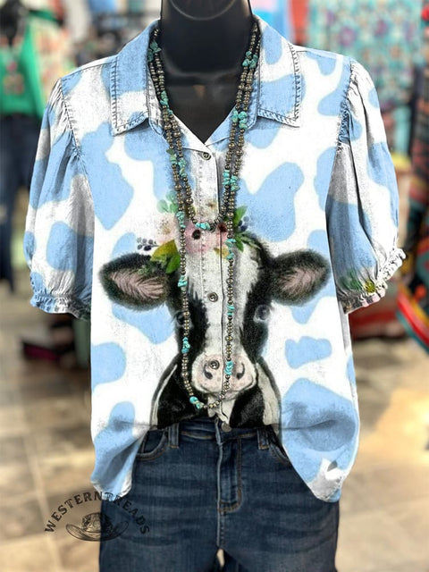 Women's Fresh Cow Print Casual Cotton Shirt