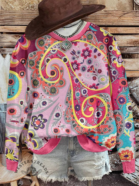 Paisley Floral Casual Cotton Sweatshirt