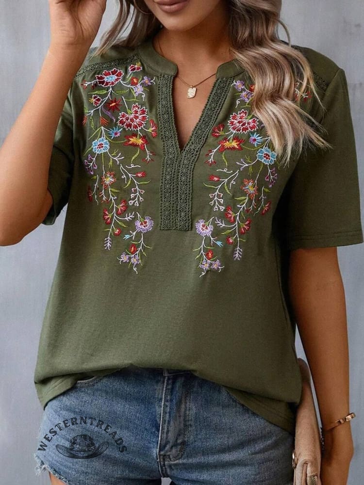 Women's Embroidered Patchwork Lace Top