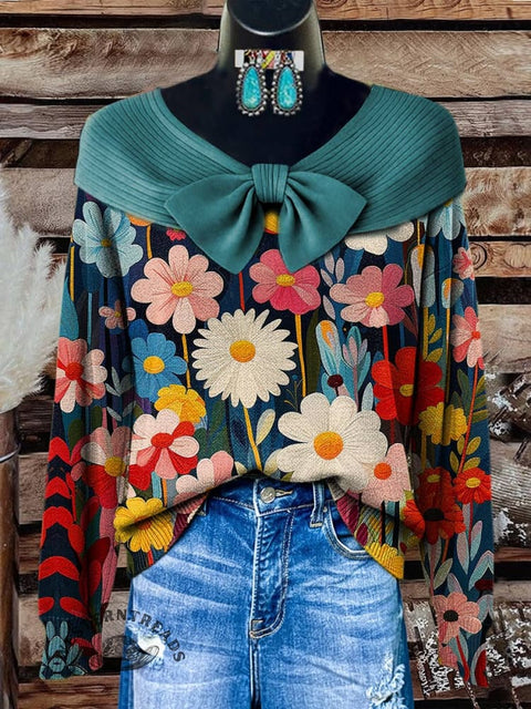 Floral Print Buttoned Cardigan Sweater