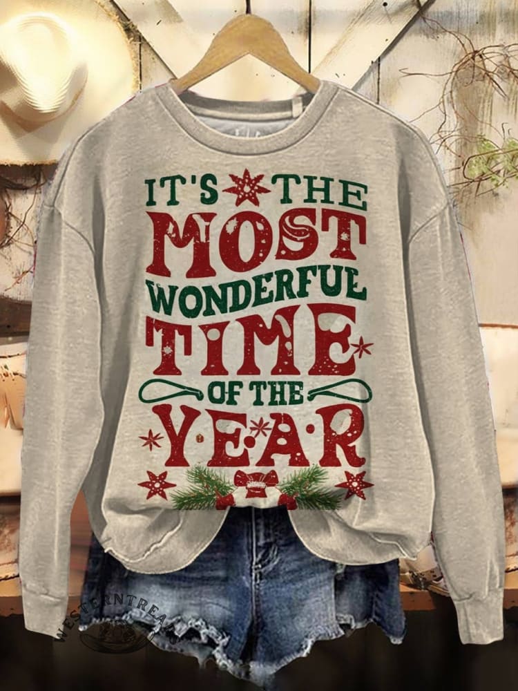 Christmas Print Casual Cotton Sweatshirt