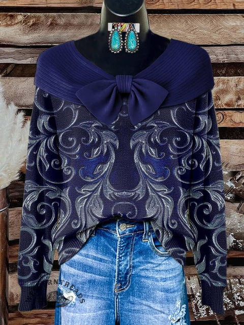 Blue Print Buttoned Cardigan Sweater