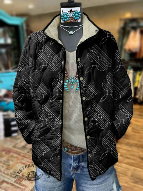 Women's Classic West Print Casual Quilted Jacket