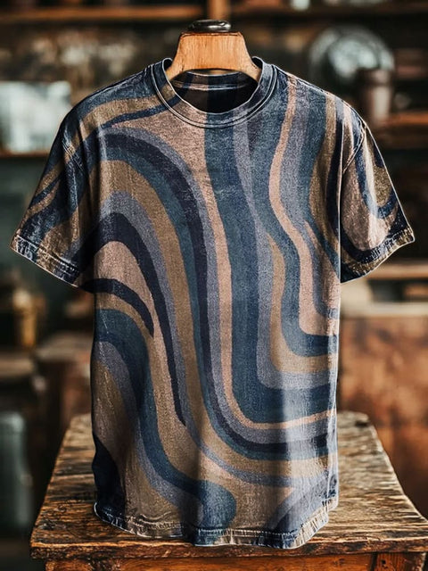 Unisex Retro Stripe Printed Old Casual Loose Short Sleeve T-Shirt