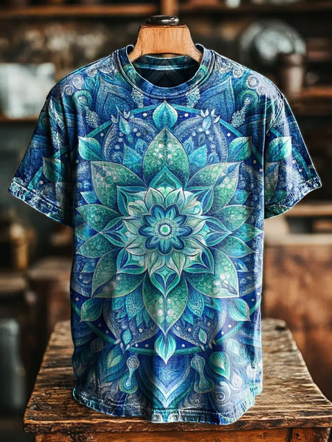Blue mandala pattern nation Art Print Casaul Short Sleeve T-shirt
