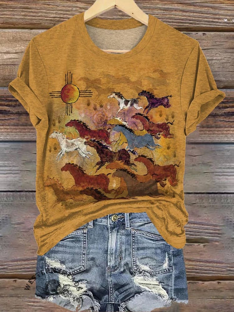 Sun & Horse Petroglyphs Print T-shirt